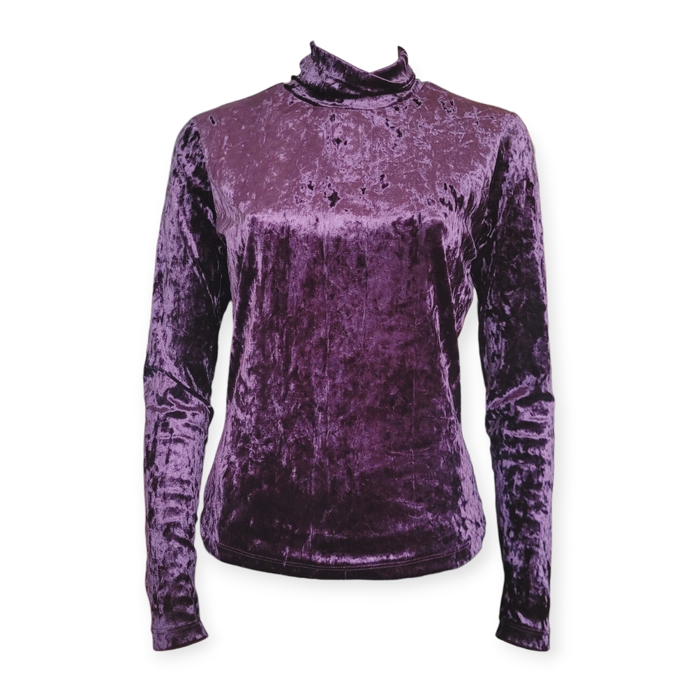Velvet Turtleneck Long Sleeve Top Eggplant Purple Medium Academia Whimsigoth